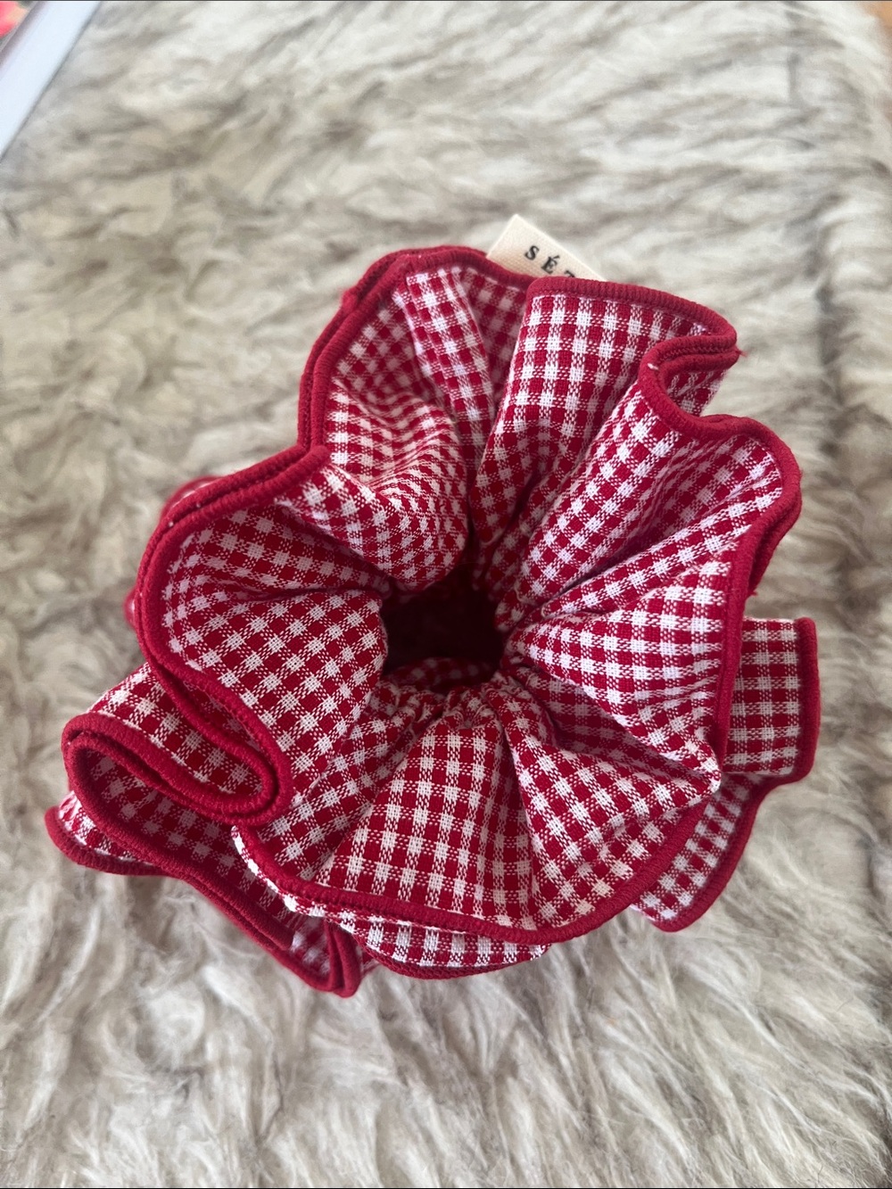 Sézane large Red Gingham Ruffle Scrunchie